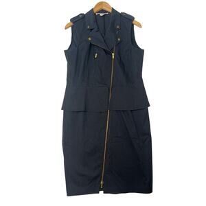 Gerard Darel Zipper Front Navy Collared Shift Dress Paris Edgy size EU42/US10